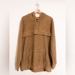 Warm Women’s Carbon Tan Sherpa Fleece Teddy Bear Hoodie Drawstring Plus Size XXL